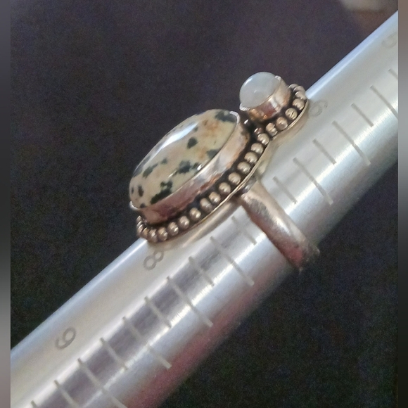 Dalmation Jasper and Moonstone, Sterling Plated, Size 7 - Picture 5 of 5